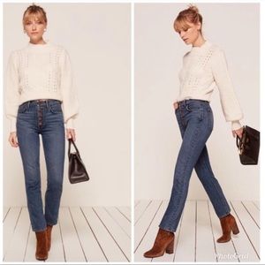 REFORMATION WINONA MID RISE BUTTON FLY STRAIGHT LEG ANKLE JEAN BALTIC WASH SZ 23